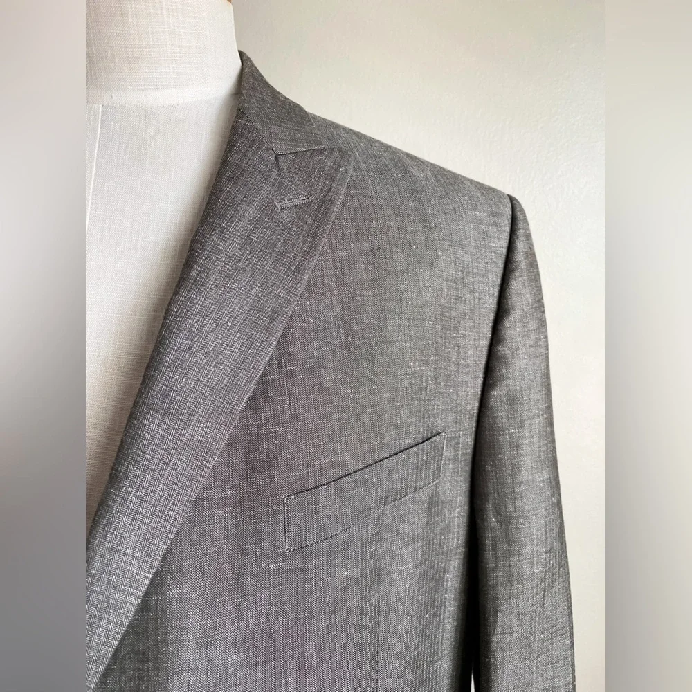 Calvin Klein Linen Wool Gray Men Blazer Sport Coat Suit Jacket 46R